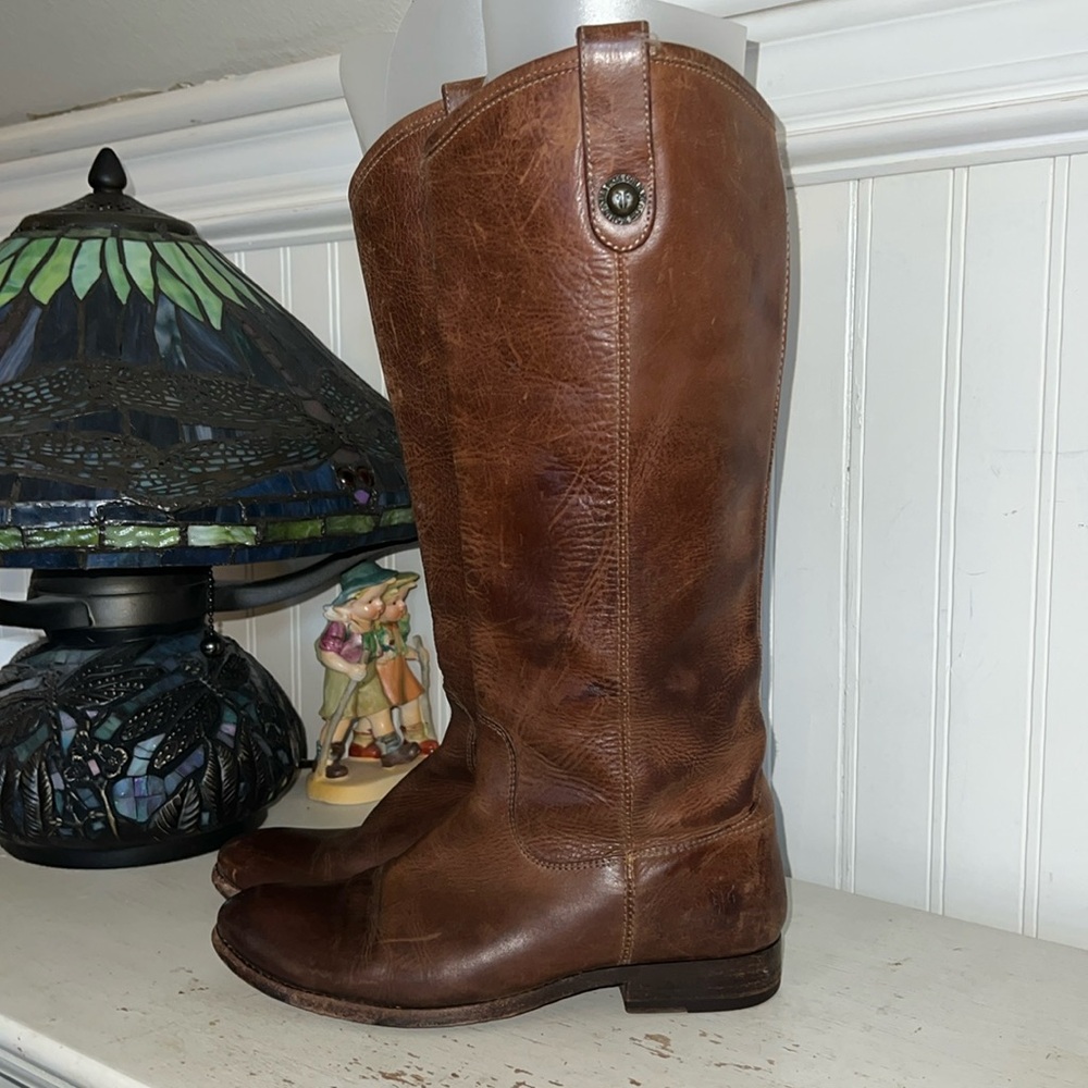 Frye Melissa black label 77168 brown leather riding boots size 7